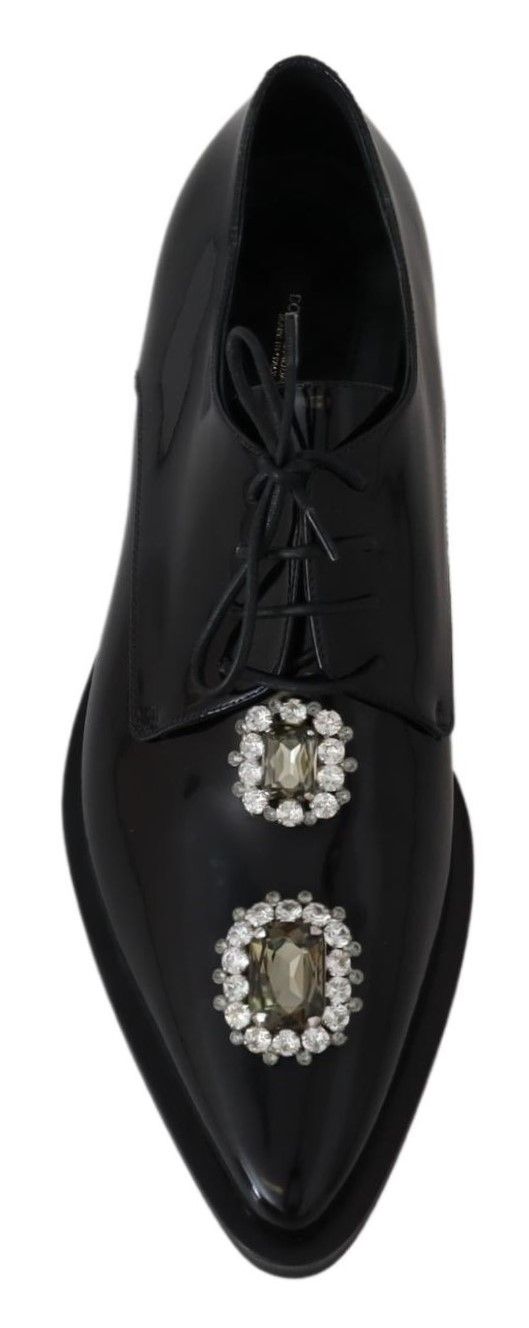 Dolce &amp; Gabbana Chaussures formelles à lacets en cuir noir et cristal