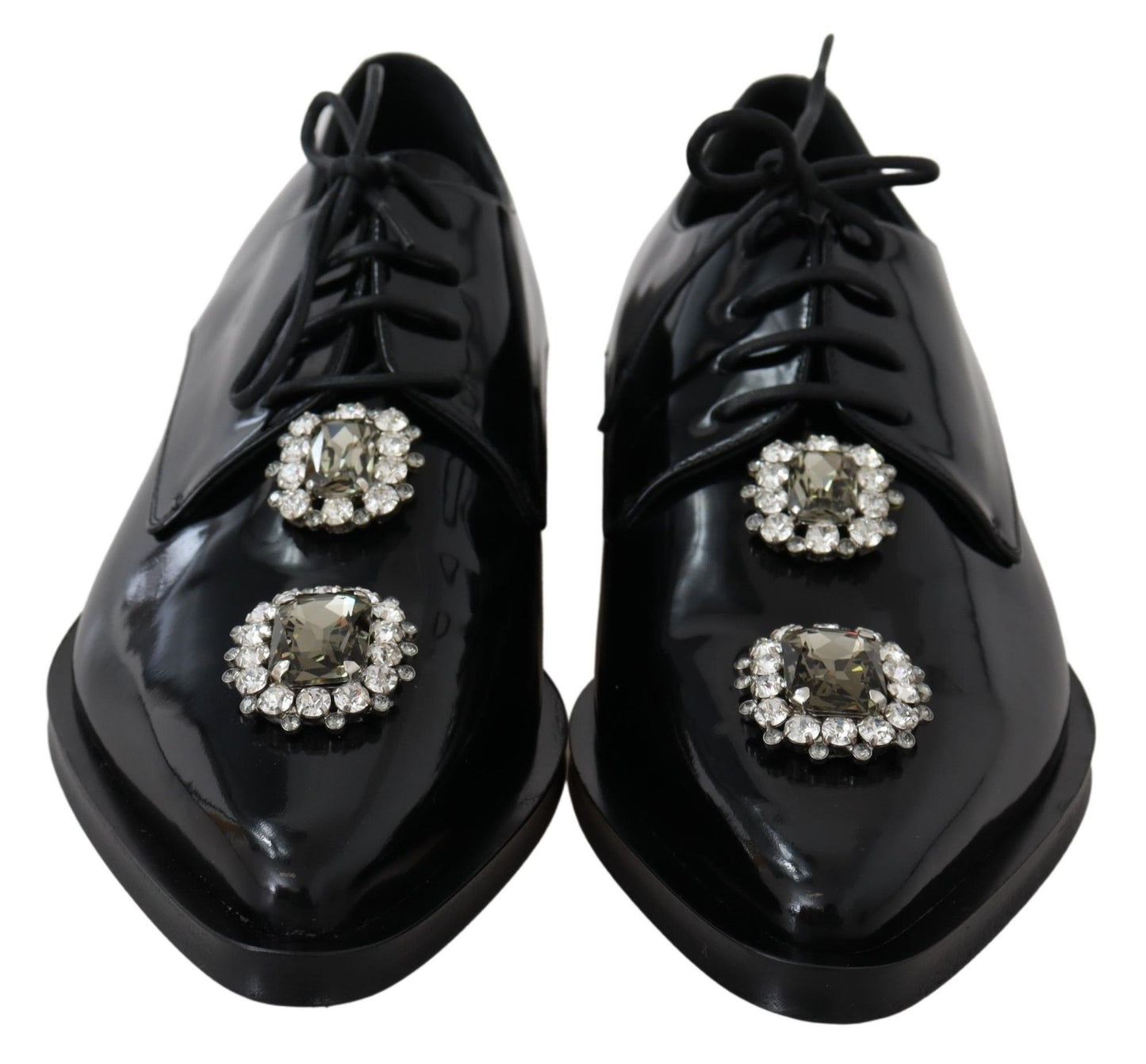 Dolce &amp; Gabbana Chaussures formelles à lacets en cuir noir et cristal