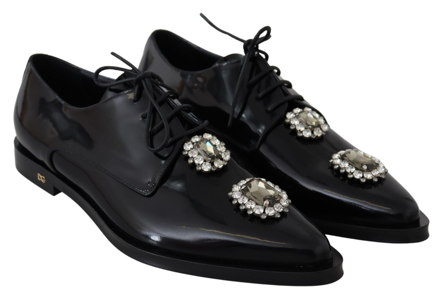 Dolce &amp; Gabbana Chaussures formelles à lacets en cuir noir et cristal