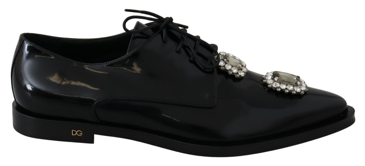 Dolce &amp; Gabbana Chaussures formelles à lacets en cuir noir et cristal