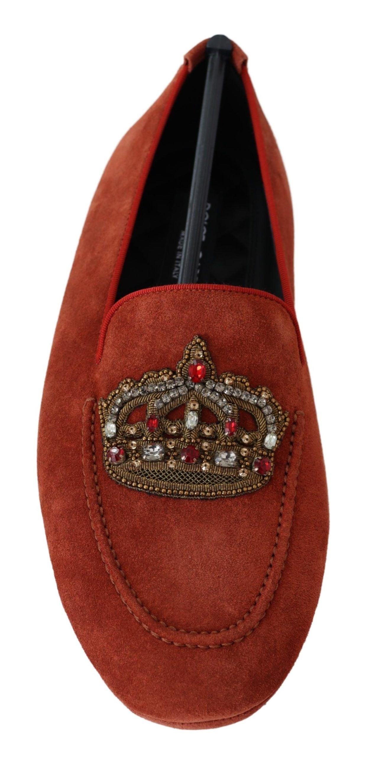 Dolce &amp; Gabbana Chaussures Mocassins En Cuir Orange Avec Couronne En Cristal