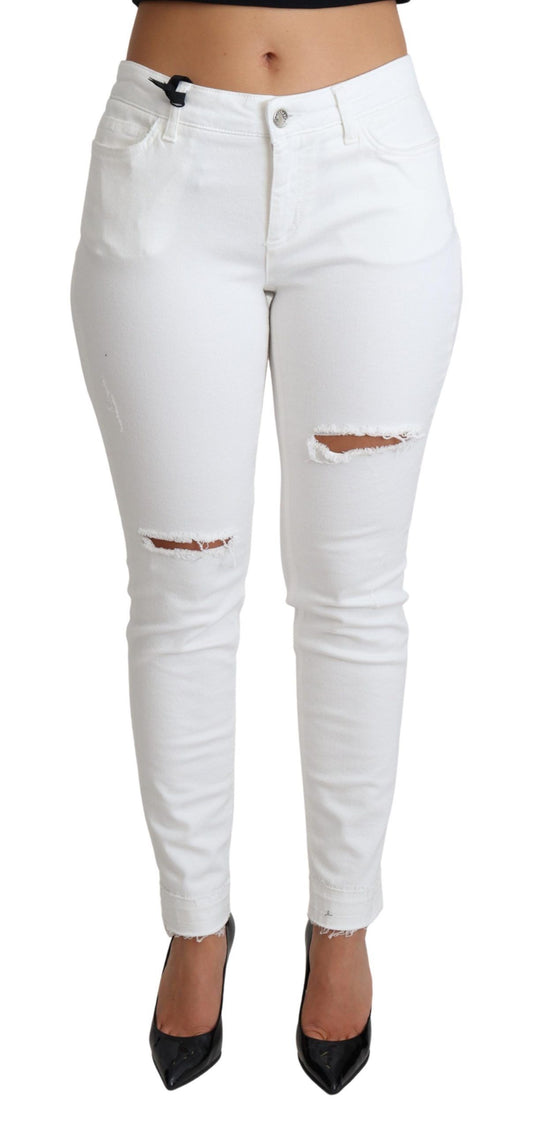 Dolce &amp; Gabbana Jean skinny en coton stretch blanc en lambeaux