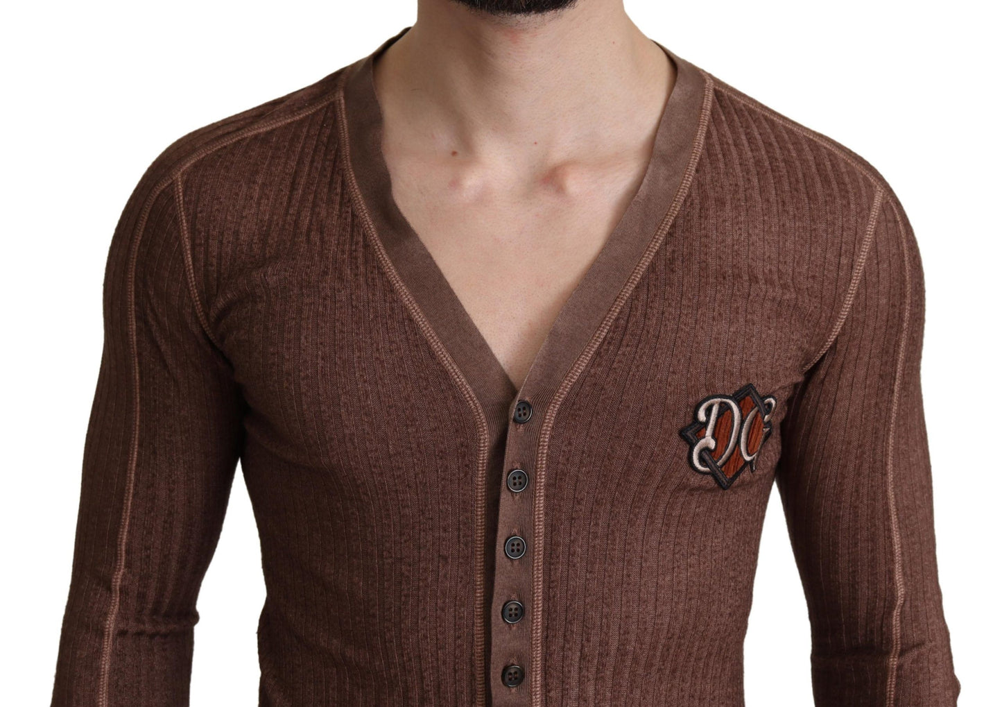 Dolce &amp; Gabbana Brown Logo Button Cardigan V-Ausschnitt Pullover