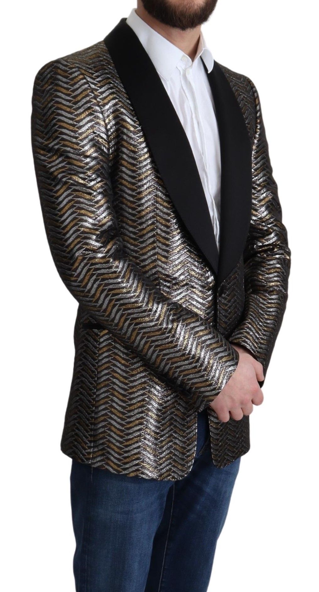 Dolce &amp; Gabbana Blazerjacke aus mehrfarbigem Metallic-Jacquard-Polyester