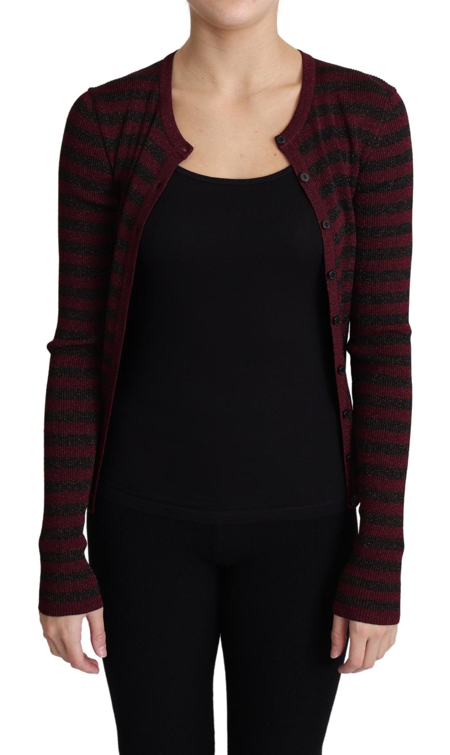 Dolce &amp; Gabbana Pull cardigan en viscose à rayures noires et rouges