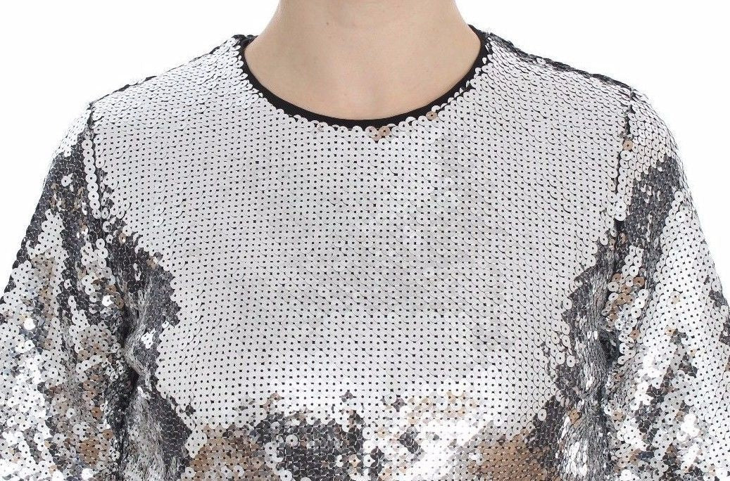 Dolce &amp; Gabbana Haut t-shirt chemisier à col rond et sequins argenté