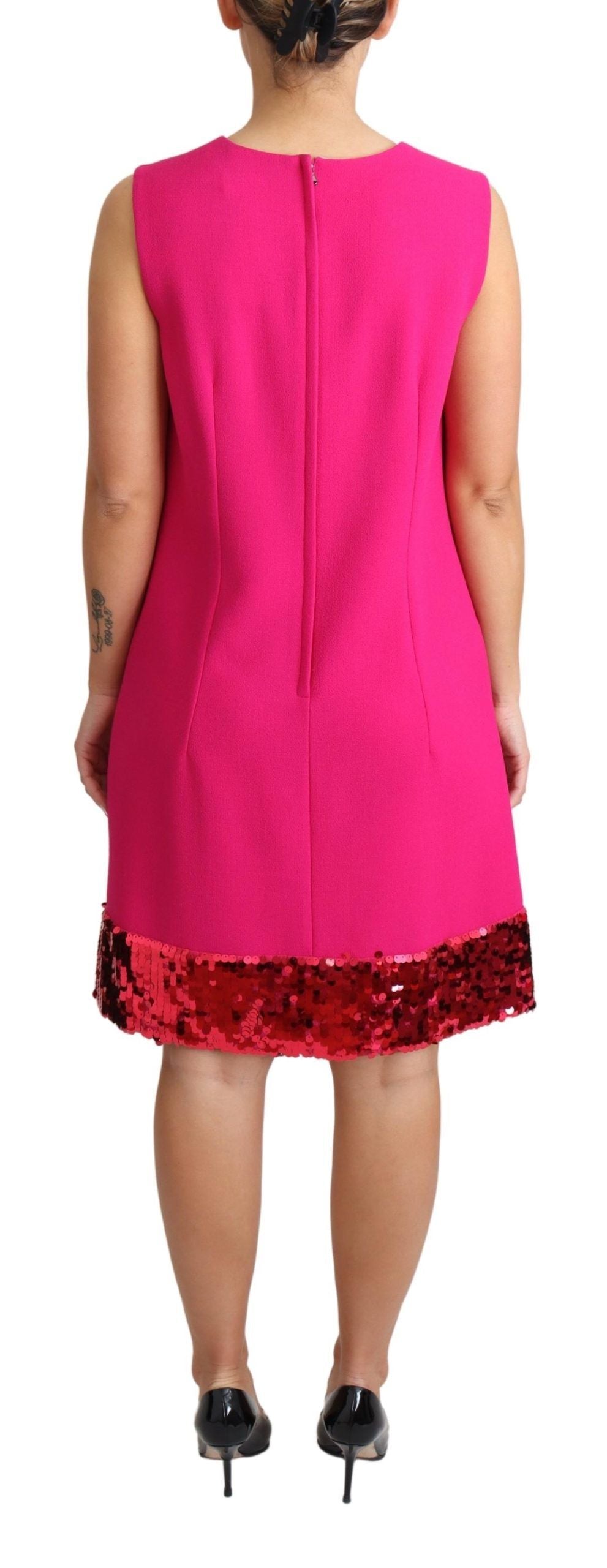 Dolce &amp; Gabbana Robe droite sans manches à sequins en laine fuchsia