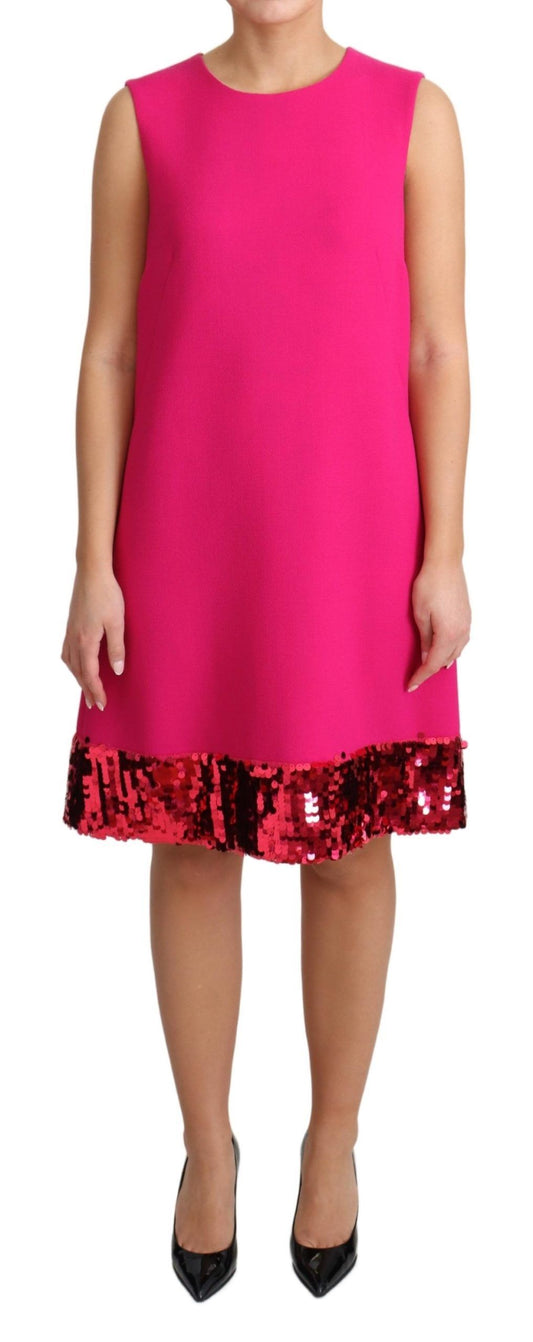 Dolce & Gabbana Elegant Fuchsia Sequined Wool Blend Shift Dress