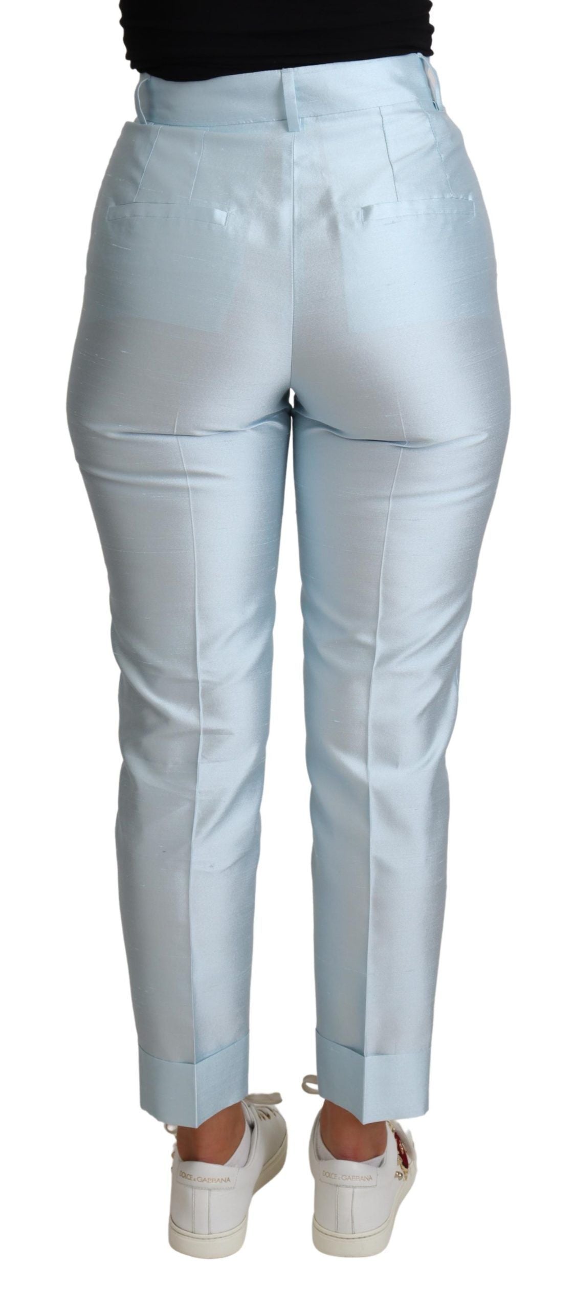 Dolce &amp; Gabbana Pantalon court fuselé en soie bleu clair