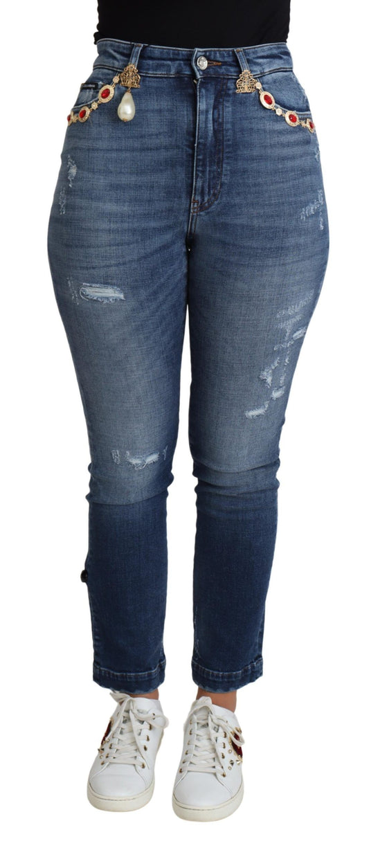 Dolce &amp; Gabbana Jean skinny en coton orné bleu