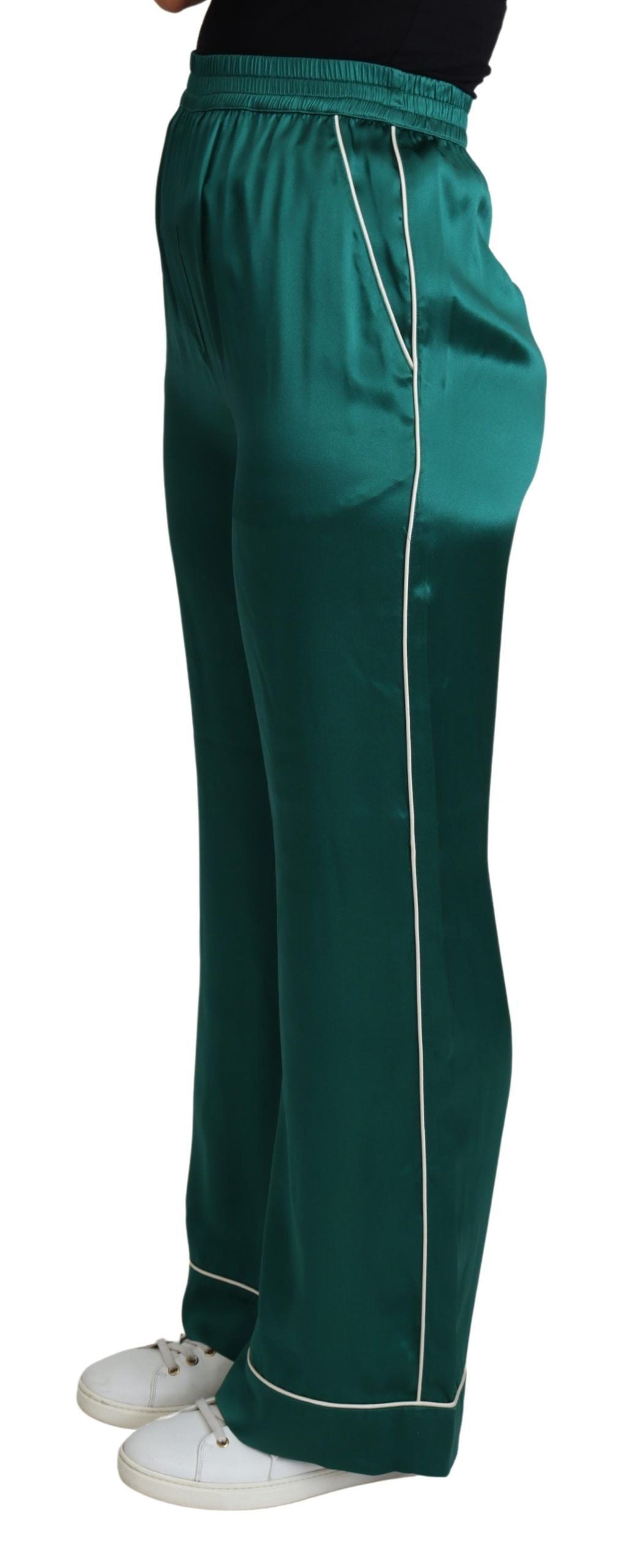 Pantalon de pyjama taille haute vert Dolce &amp; Gabbana Pantalon en soie