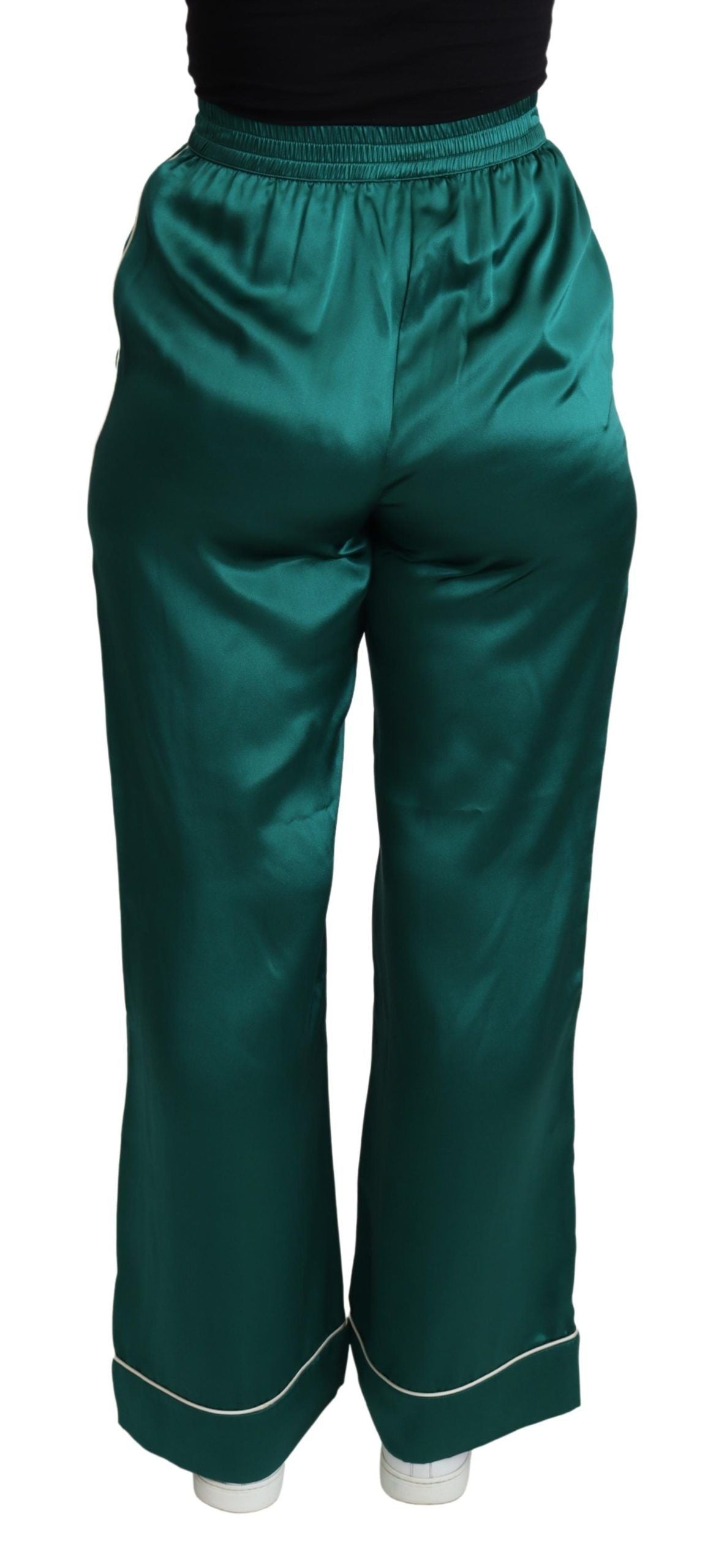 Pantalon de pyjama taille haute vert Dolce &amp; Gabbana Pantalon en soie