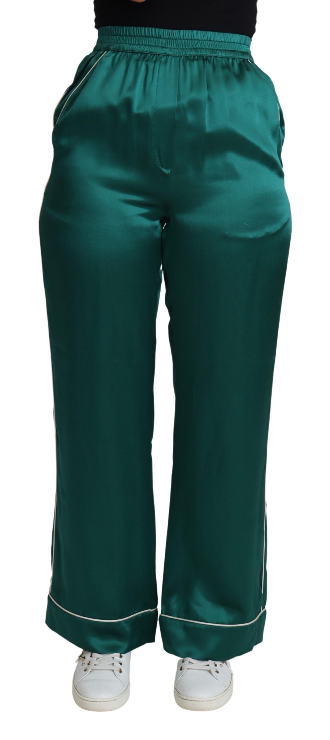 Pantalon de pyjama taille haute vert Dolce &amp; Gabbana Pantalon en soie