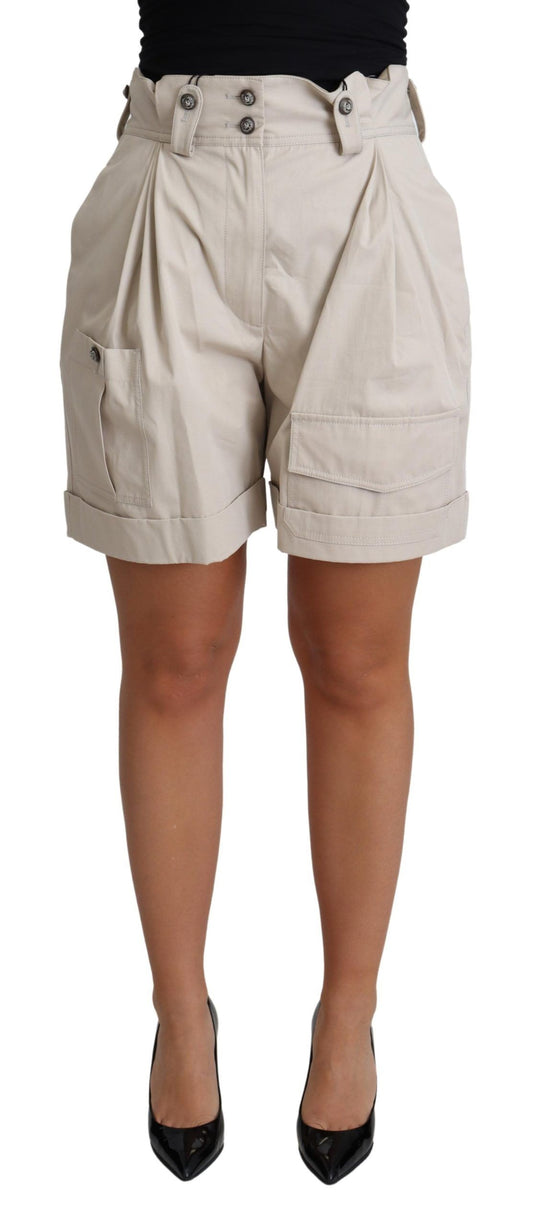 Dolce &amp; Gabbana Beige Baumwoll-Plissee-Freizeitshorts mit hoher Taille