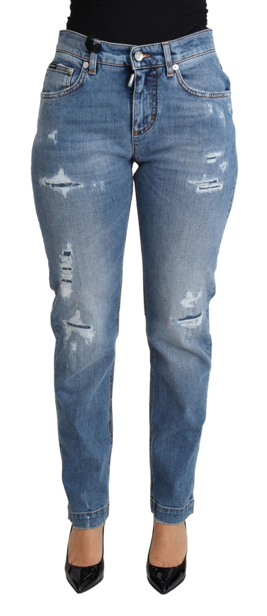 Dolce &amp; Gabbana Blue Tattered Skinny Jeans aus Baumwollmischung