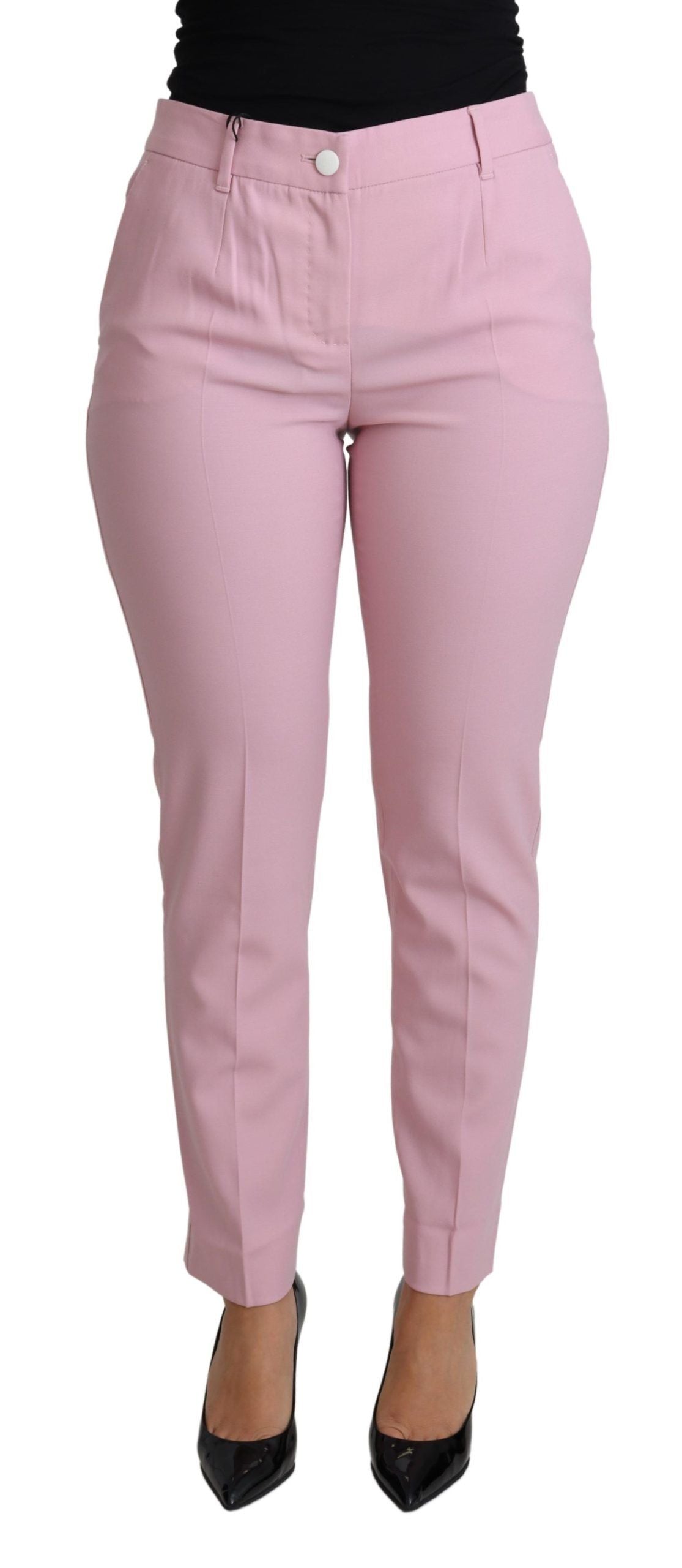 Dolce &amp; Gabbana Pantalon fuselé extensible en laine vierge rose