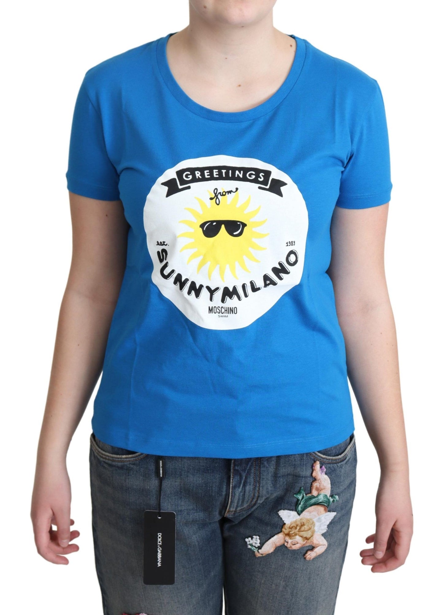 T-shirt Moschino en coton bleu Sunny Milano imprimé