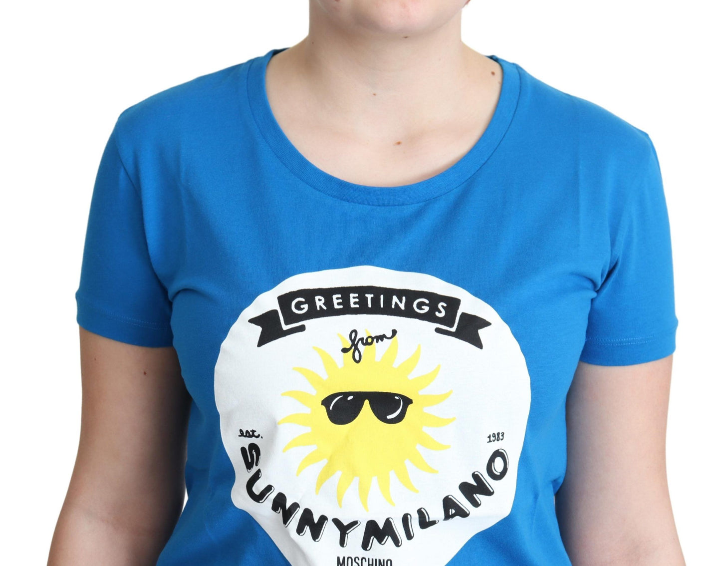 T-shirt Moschino en coton bleu Sunny Milano imprimé