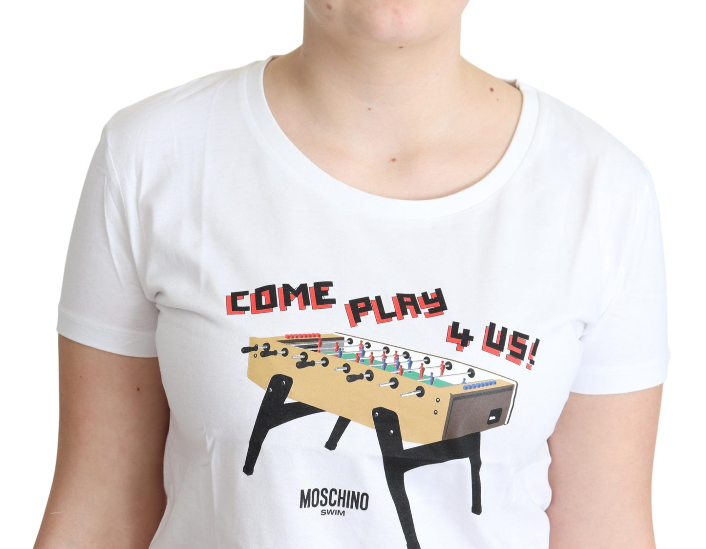 Moschino T-shirt en coton blanc Come Play 4 Us imprimé