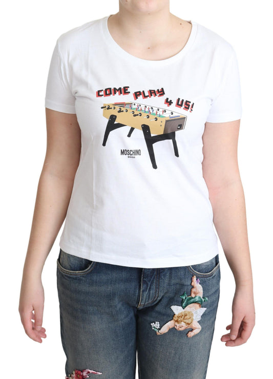 Moschino T-shirt en coton blanc Come Play 4 Us imprimé