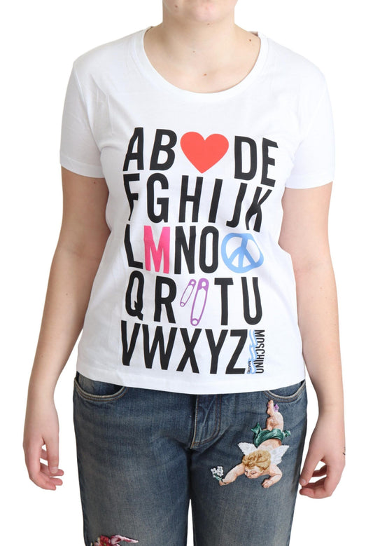 Moschino T-shirt blanc en coton avec lettres imprimées de l'alphabet