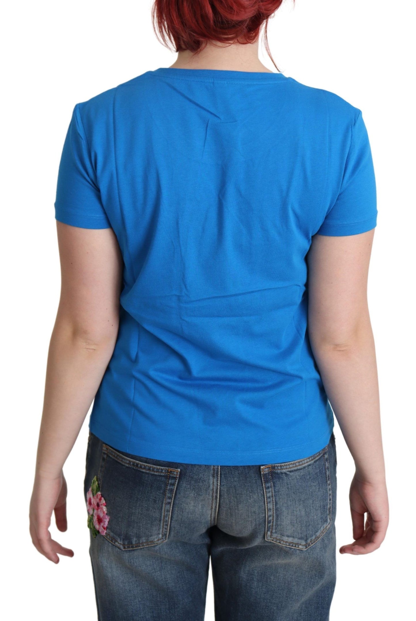 T-shirt manches courtes en coton imprimé bleu Moschino