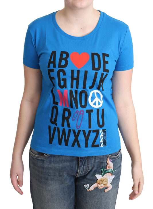 Moschino Bleu Coton Alphabet Lettre Imprimer Hauts