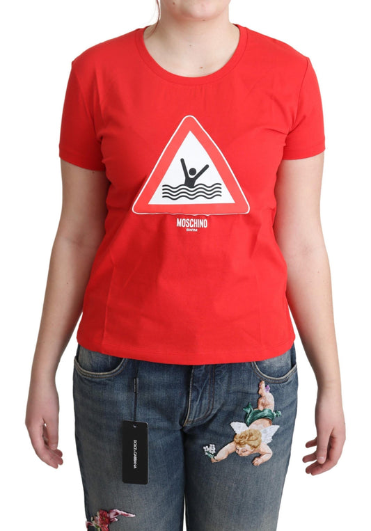 Rotes Bade-T-Shirt mit grafischem Dreiecksmuster von Moschino aus Baumwolle