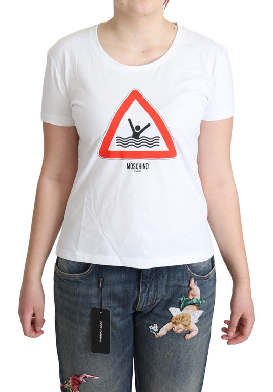 Moschino T-shirt à imprimé triangle graphique en coton blanc