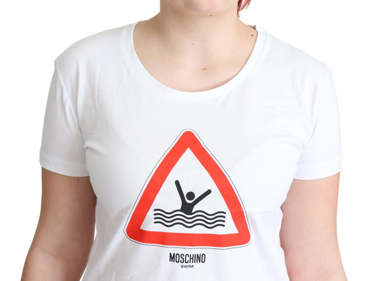 Weißes T-Shirt mit grafischem Dreiecksmuster aus Baumwolle von Moschino