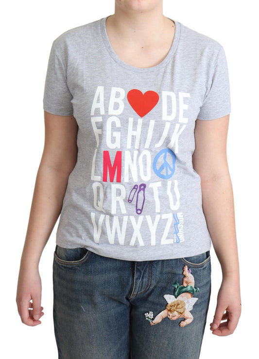 Moschino T-shirt gris en coton imprimé lettre alphabet