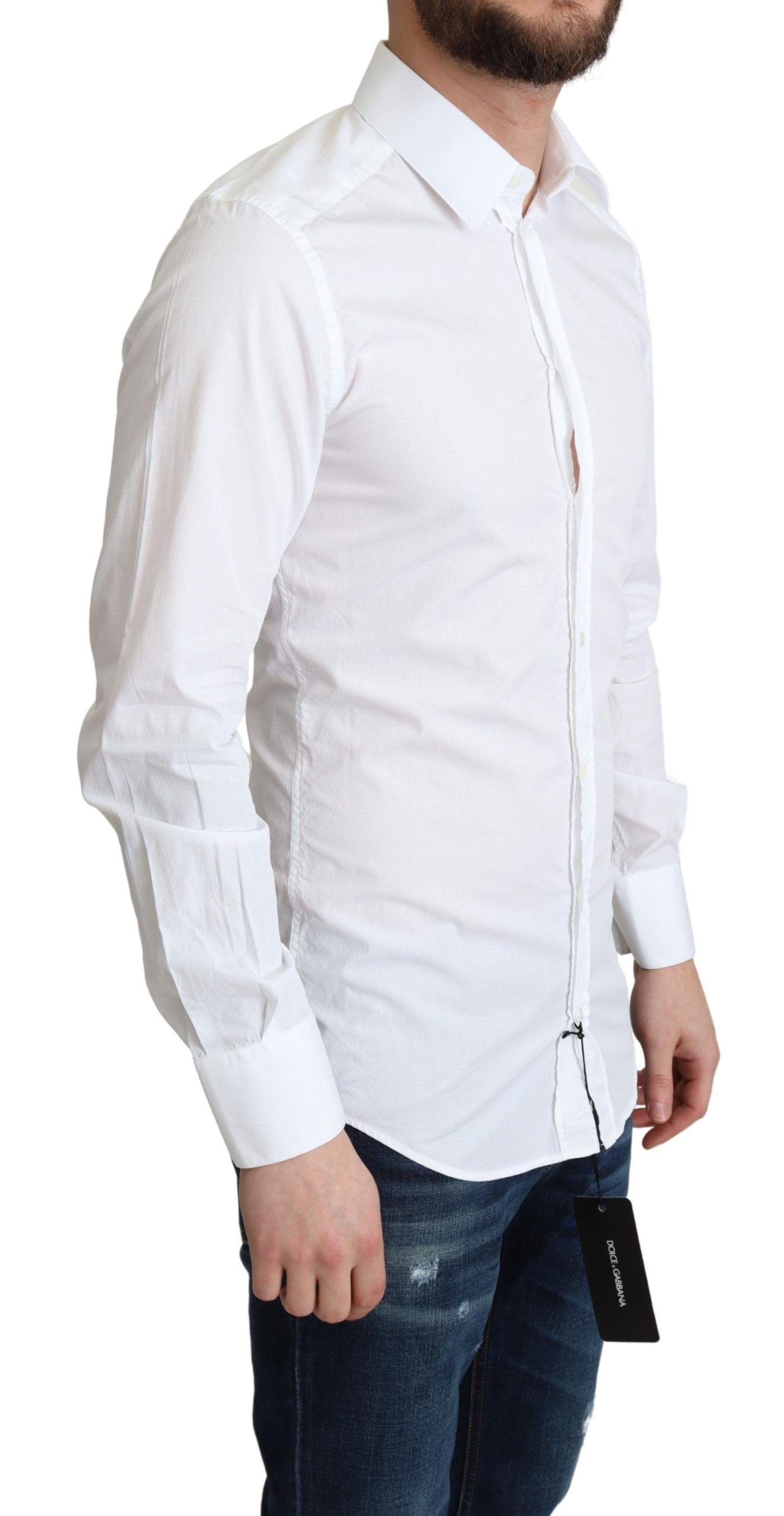 Dolce &amp; Gabbana Chemise formelle à manches longues en coton blanc pour hommes