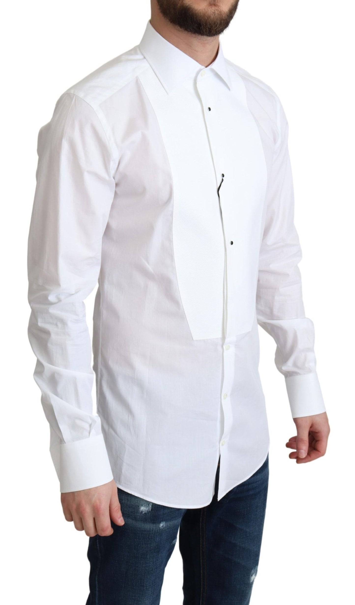 Dolce &amp; Gabbana Chemise formelle en popeline de coton à bretelles blanches pour hommes