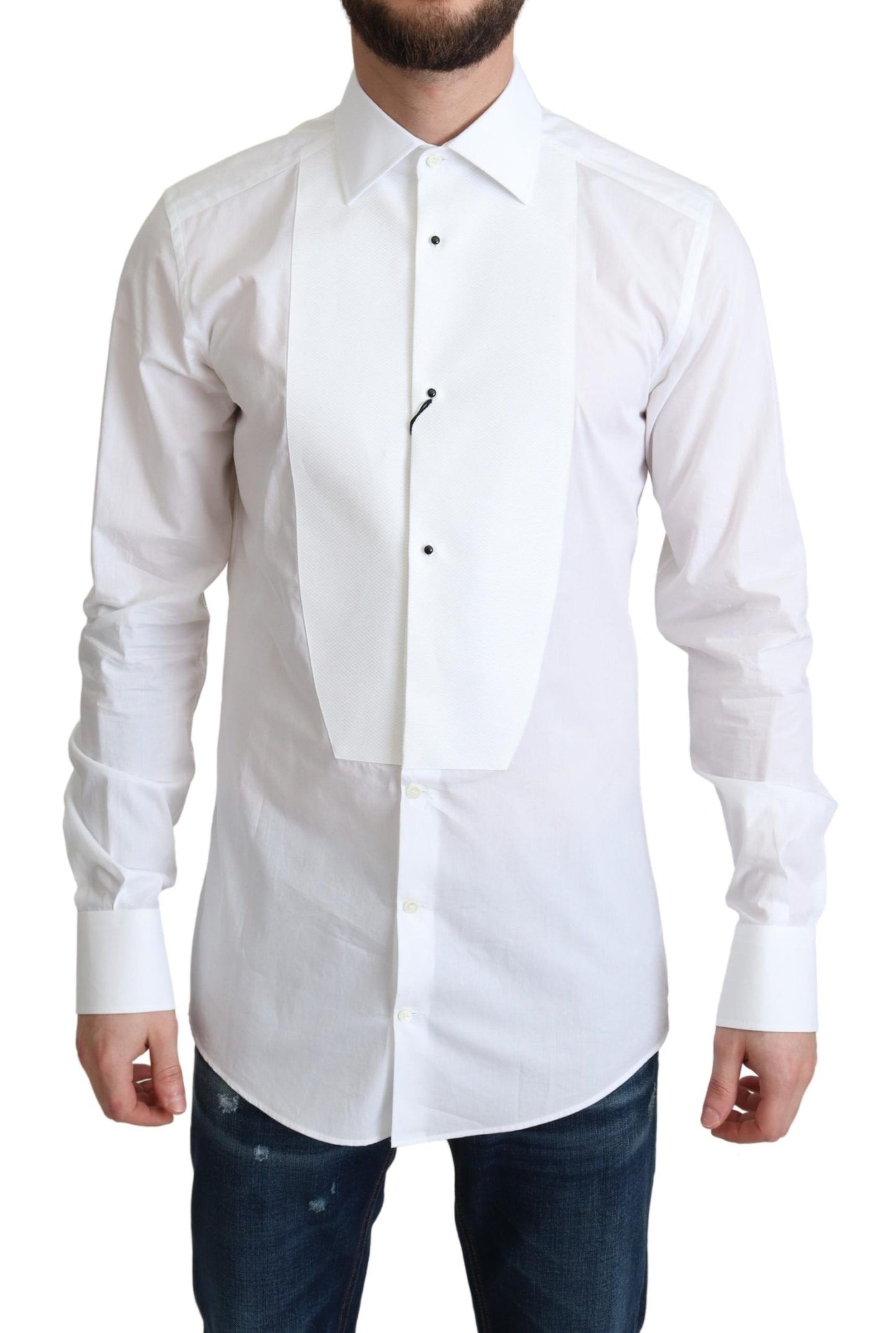 Dolce &amp; Gabbana Chemise formelle en popeline de coton à bretelles blanches pour hommes