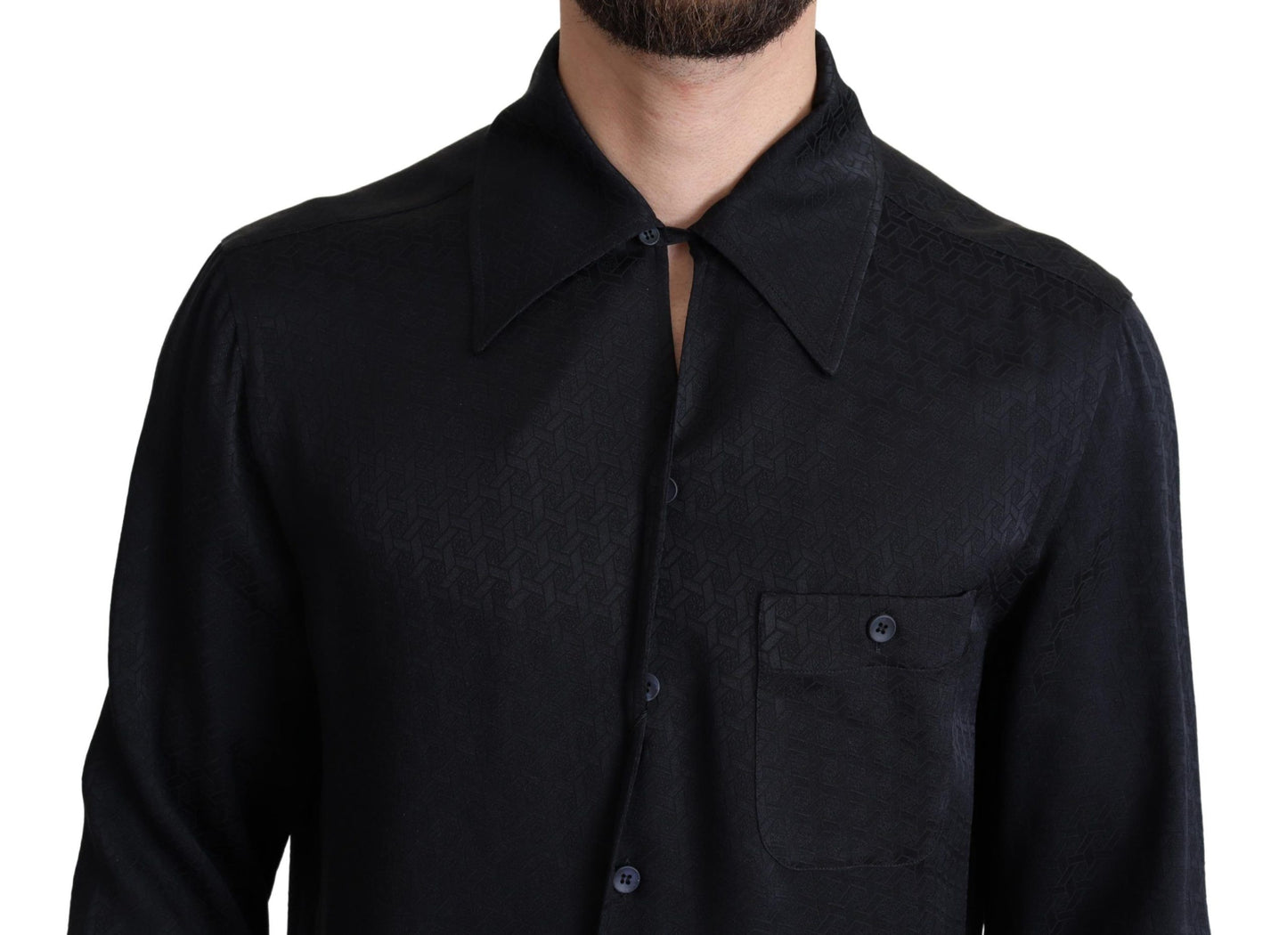 Dolce &amp; Gabbana Schwarzes, lässiges Button-Down-Hemd aus Jacquard-Seide