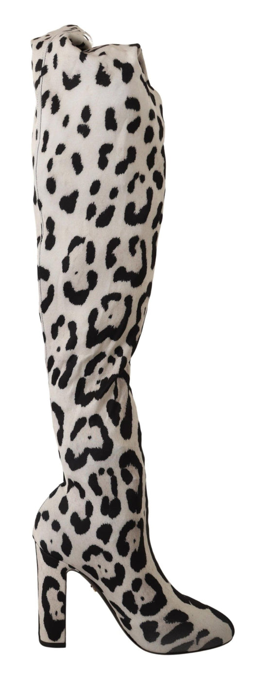 Dolce &amp; Gabbana Bottes longues stretch léopard blanches et noires