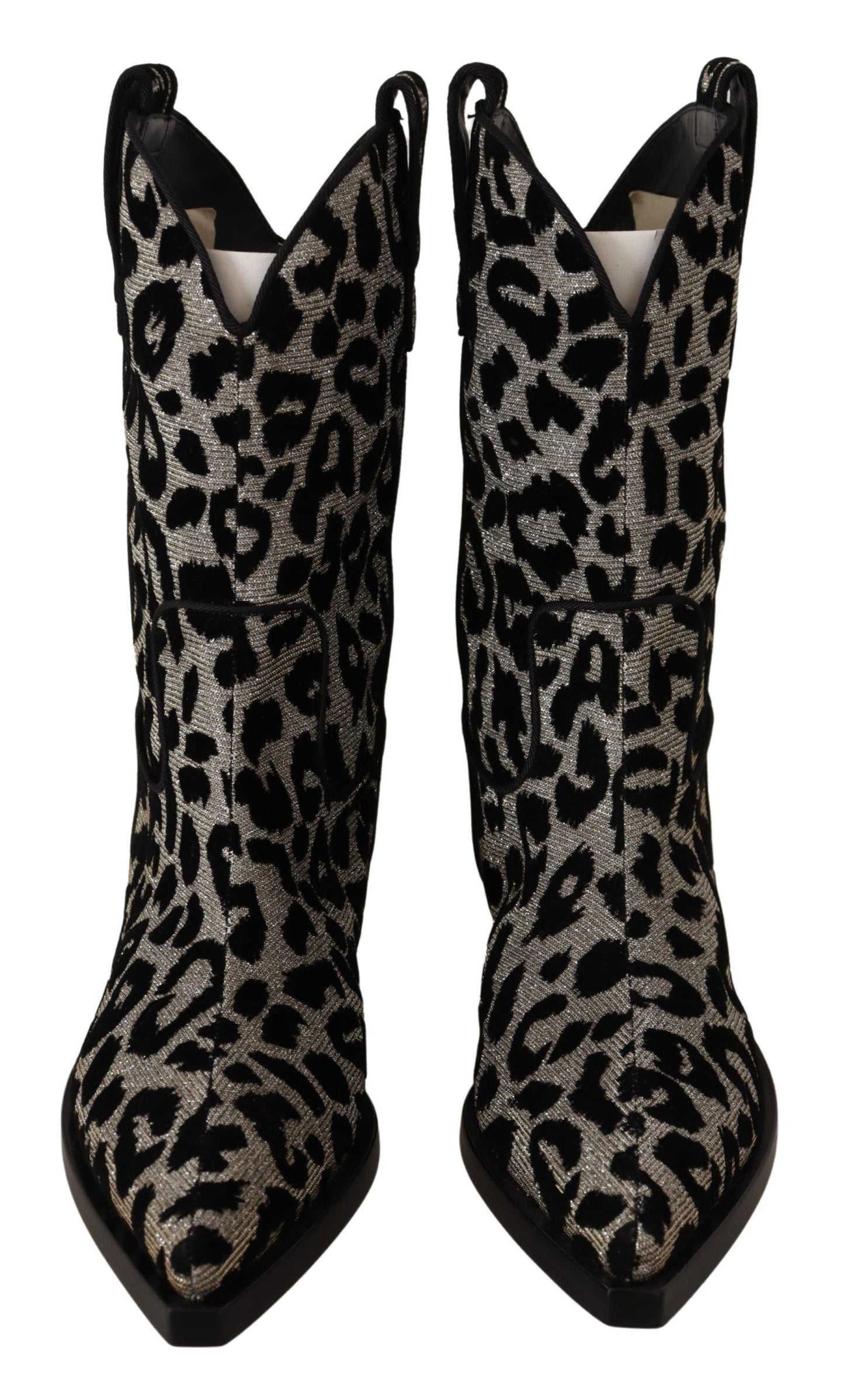 Dolce &amp; Gabbana Chaussures de bottes de cowboy léopard gris noir