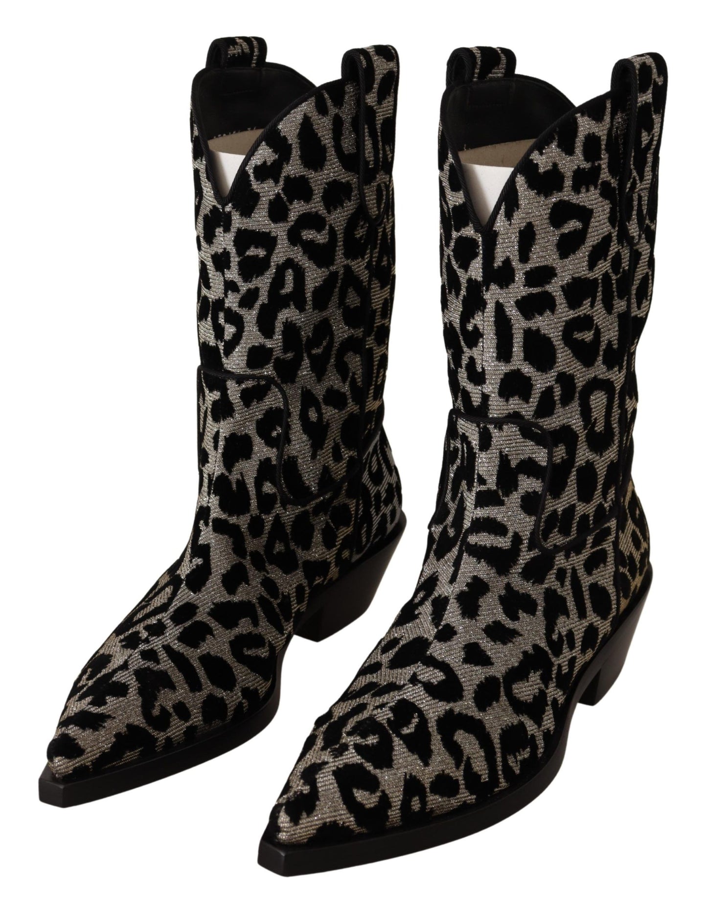 Dolce &amp; Gabbana Chaussures de bottes de cowboy léopard gris noir