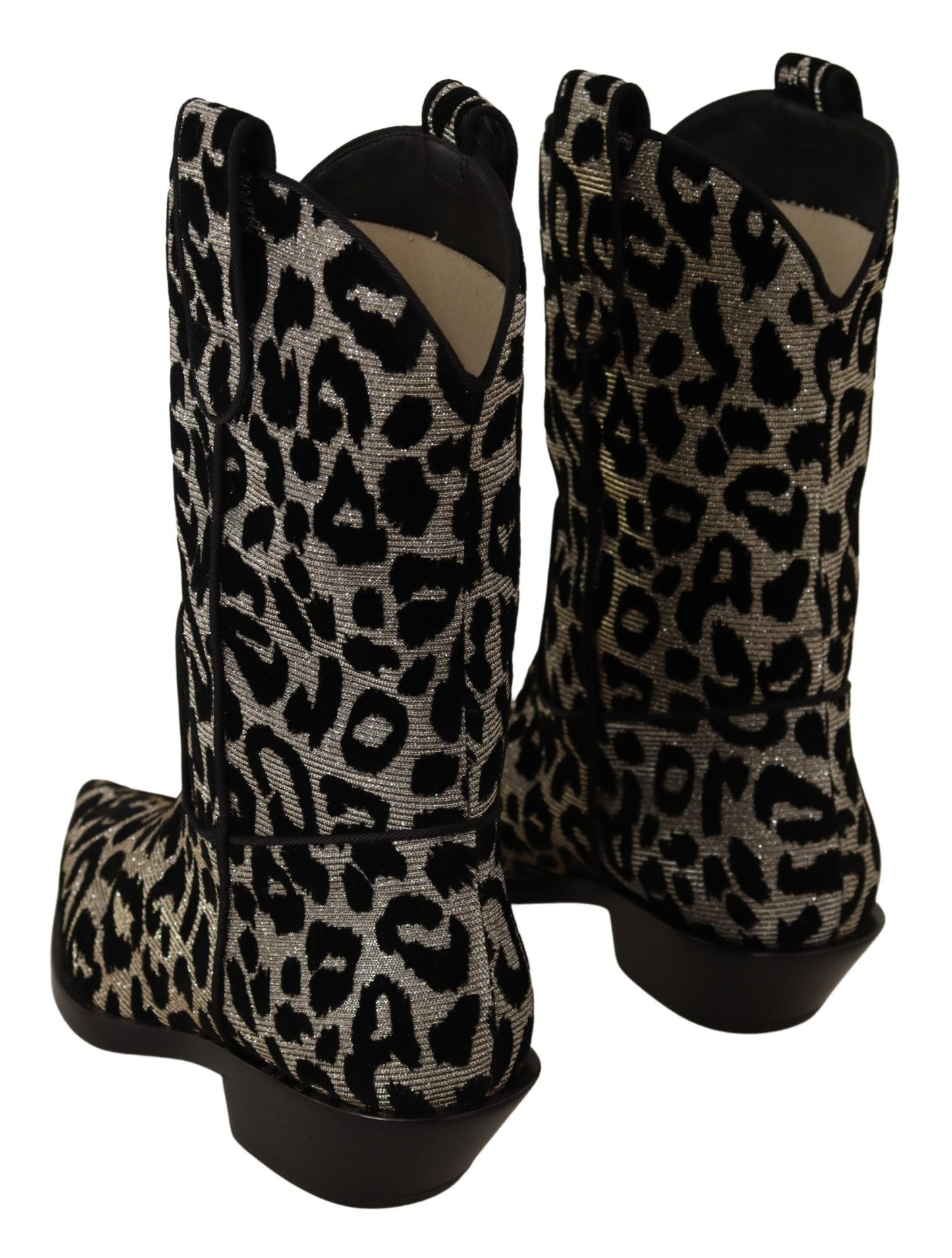 Dolce &amp; Gabbana Chaussures de bottes de cowboy léopard gris noir