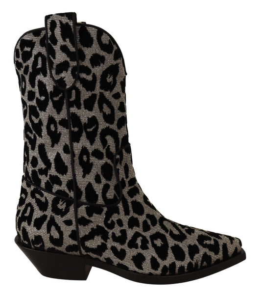 Dolce &amp; Gabbana Cowboystiefel, grau, schwarz, mit Leopardenmuster