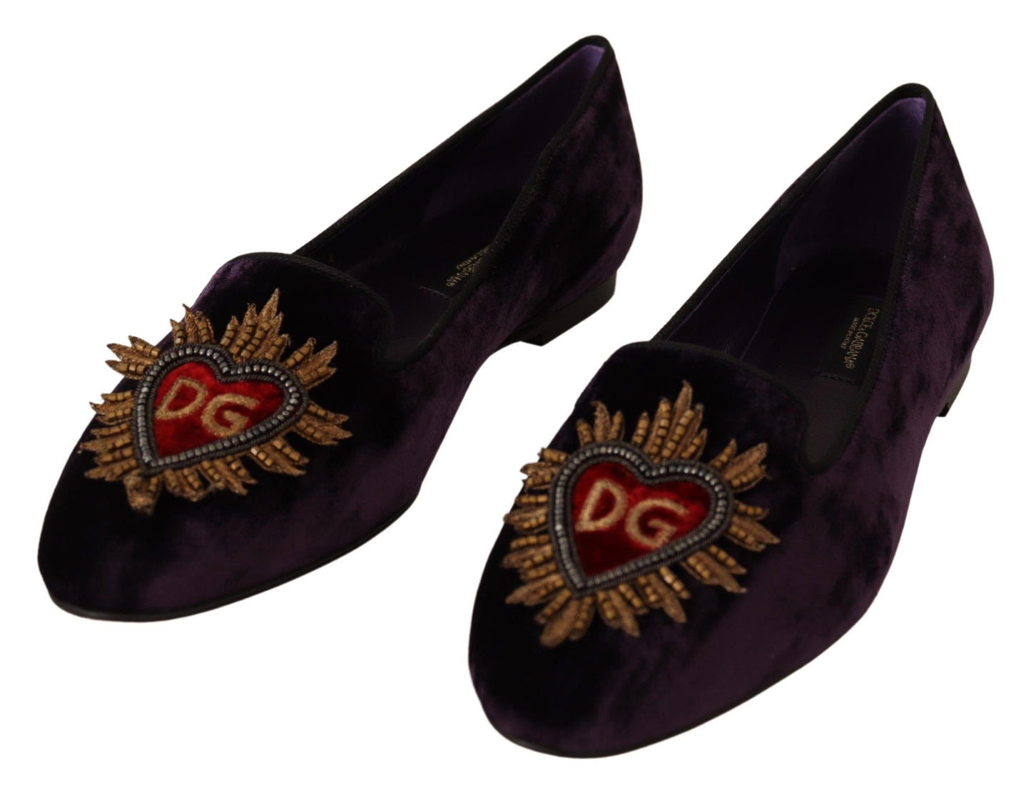 Dolce &amp; Gabbana - Mocassins en velours violet DG Heart - Chaussures plates