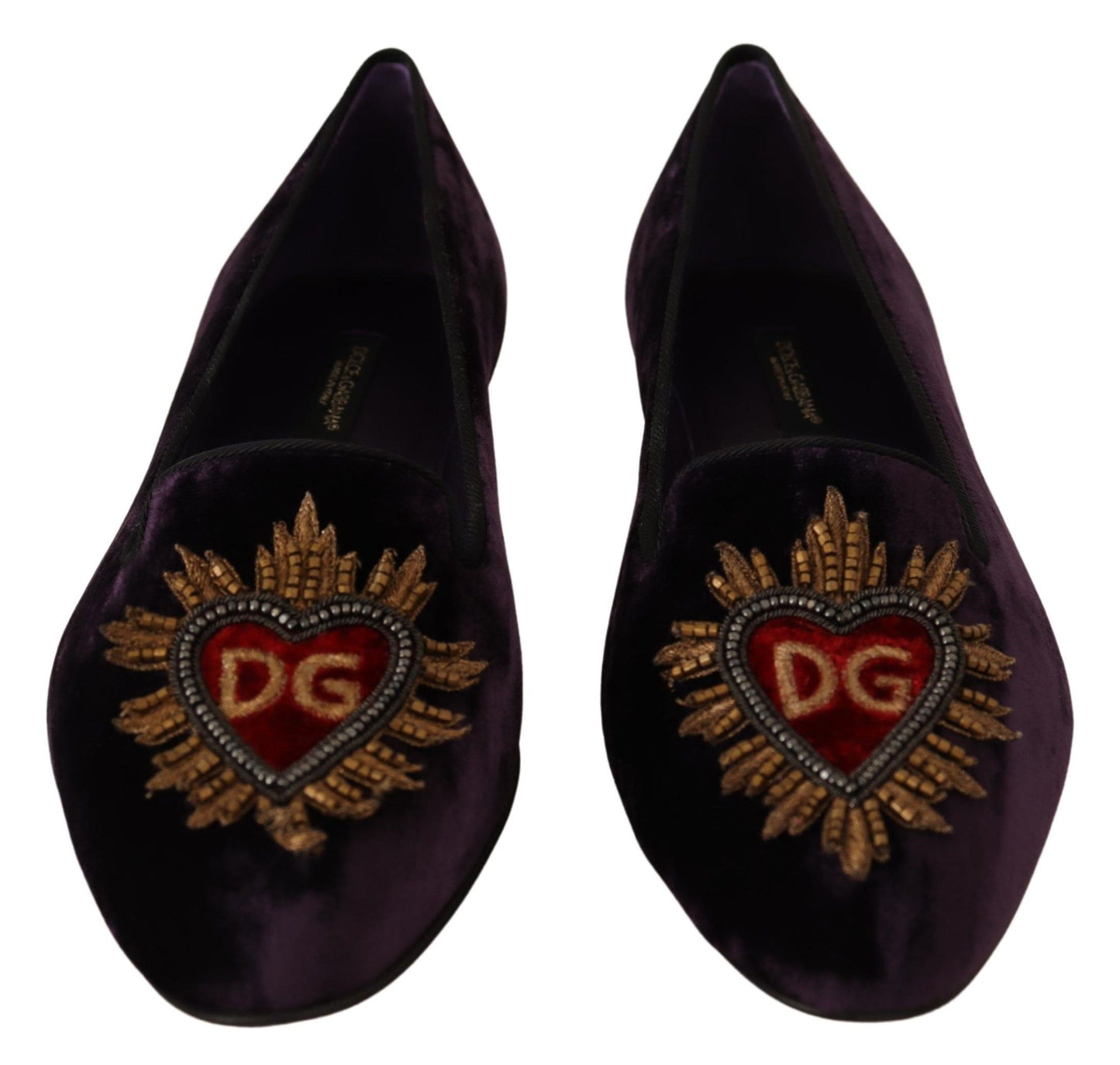 Dolce &amp; Gabbana - Mocassins en velours violet DG Heart - Chaussures plates