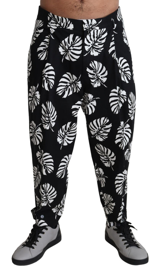 Dolce &amp; Gabbana Pantalon en coton stretch à feuilles noires Pantalon