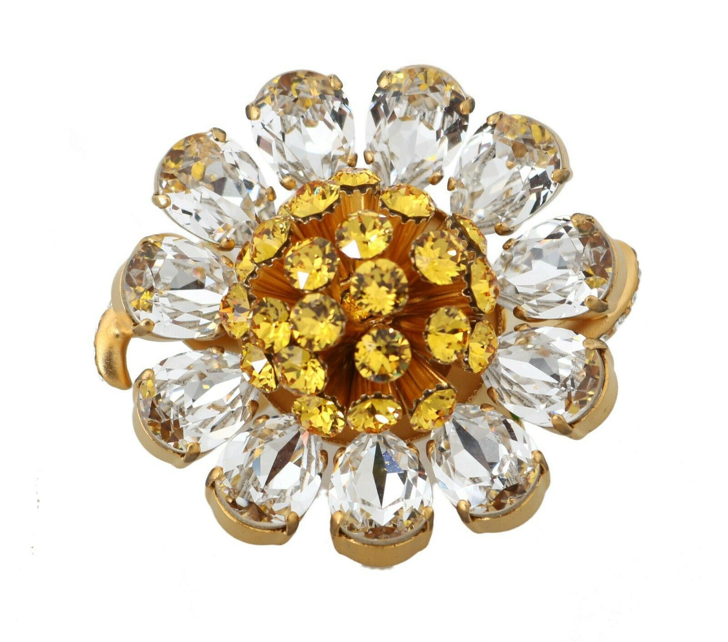 Dolce &amp; Gabbana Bague fleur en laiton doré et cristal jaune