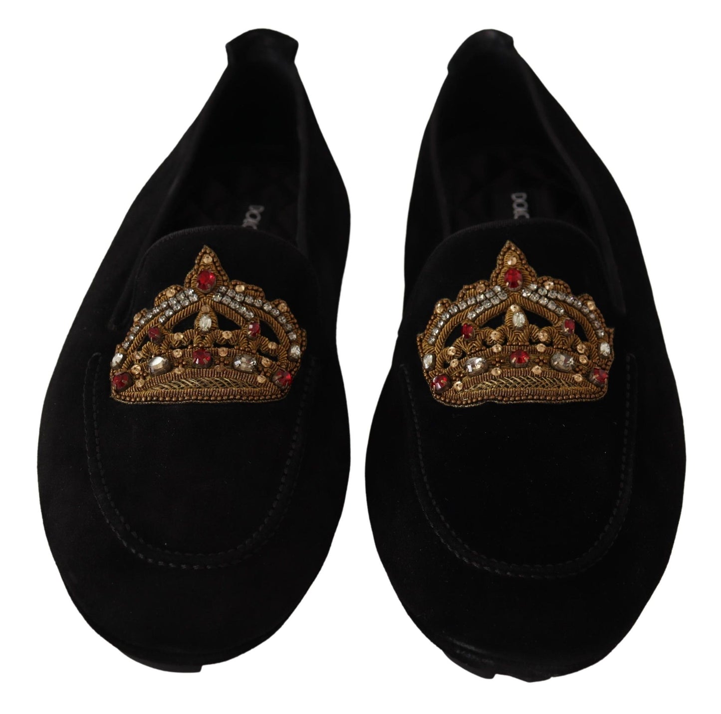 Dolce &amp; Gabbana Mocassins en cuir noir avec couronne dorée en cristal