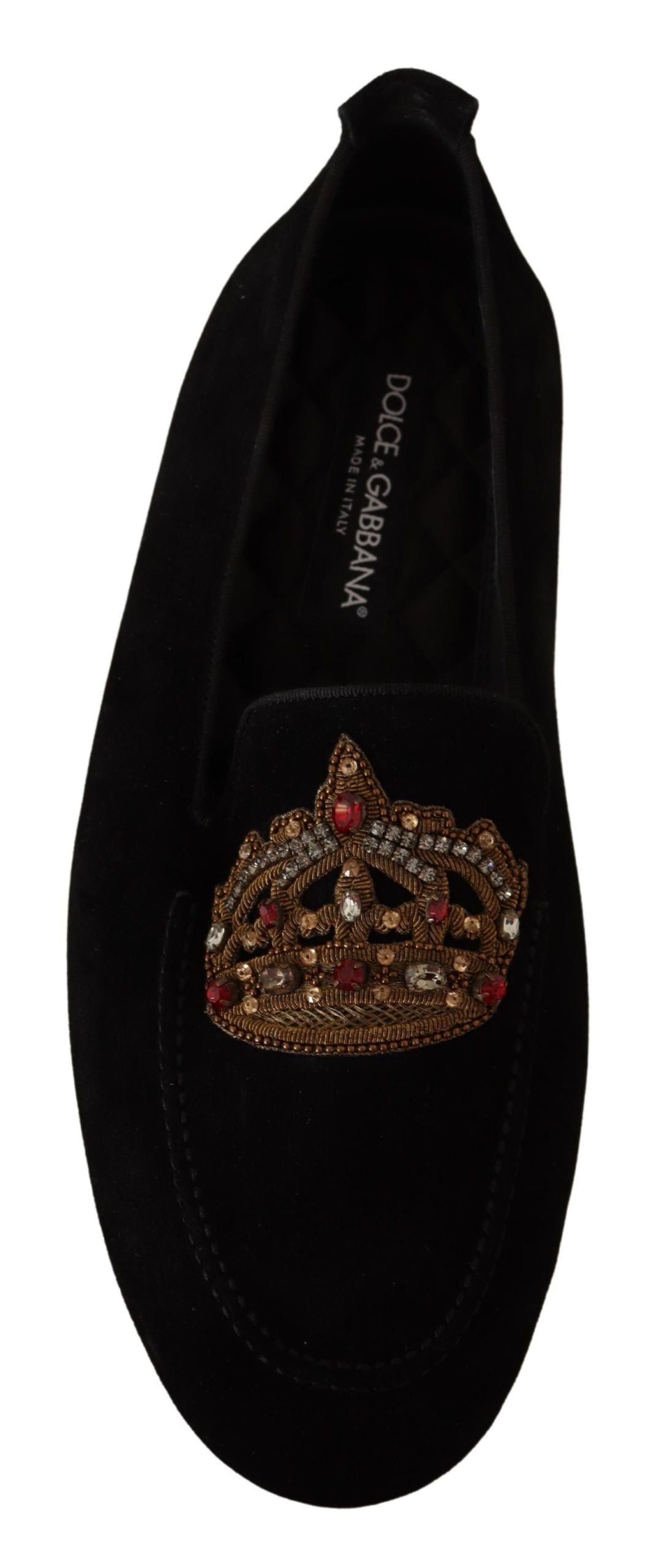 Dolce &amp; Gabbana Mocassins en cuir noir avec couronne dorée en cristal