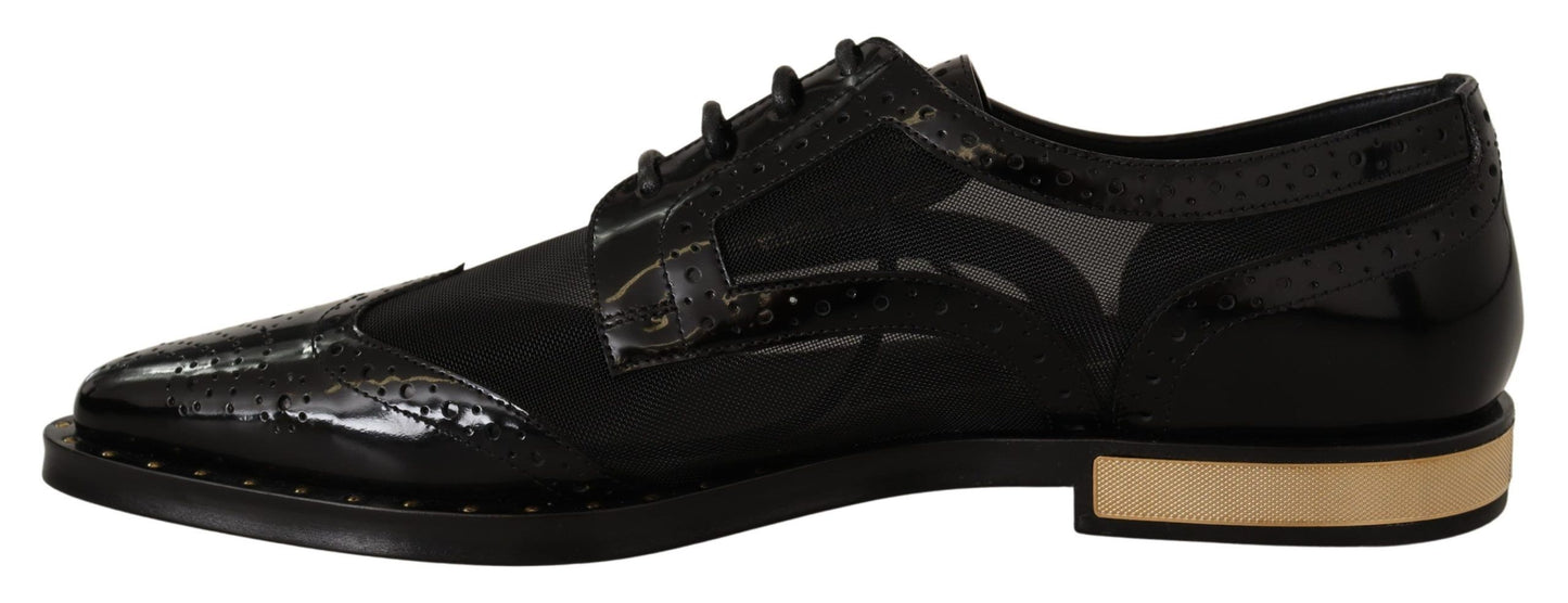 Dolce &amp; Gabbana Broques-Schuhe mit transparenter Flügelspitze aus schwarzem Leder