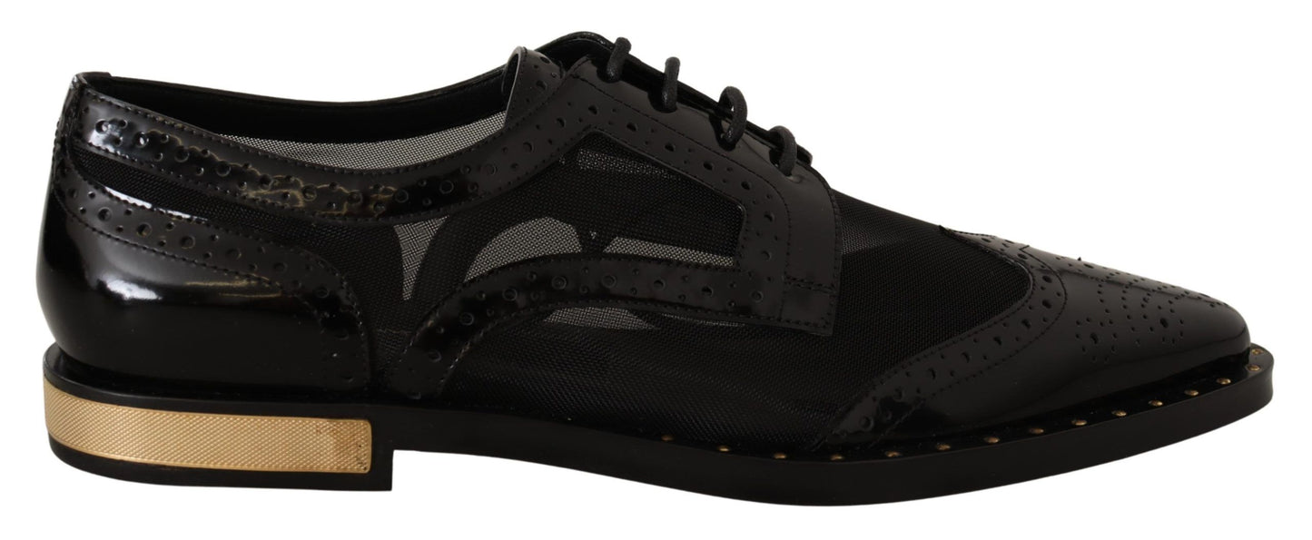 Dolce &amp; Gabbana Broques-Schuhe mit transparenter Flügelspitze aus schwarzem Leder