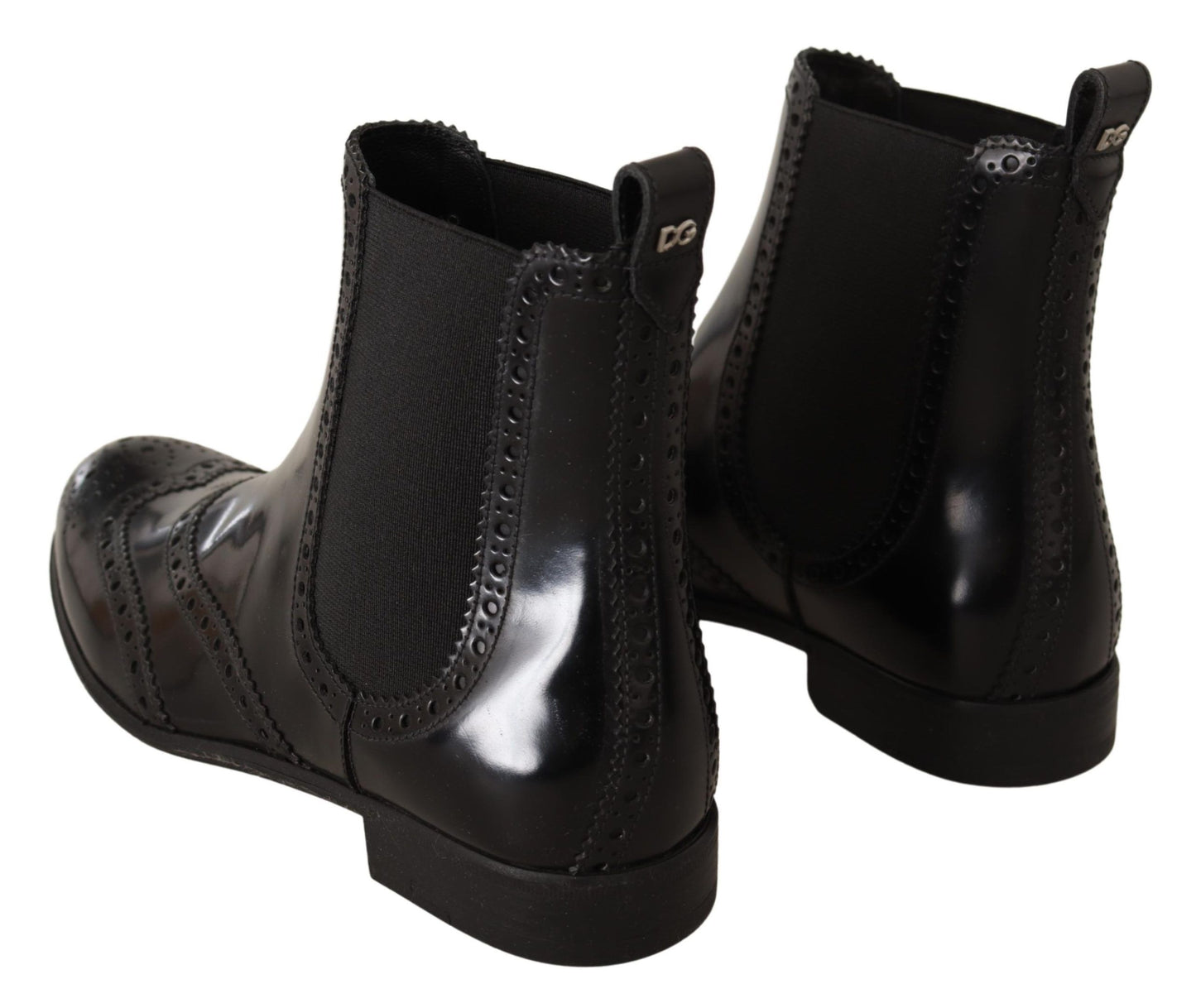 Dolce &amp; Gabbana schwarze knöchelhohe flache Stiefel aus Leder