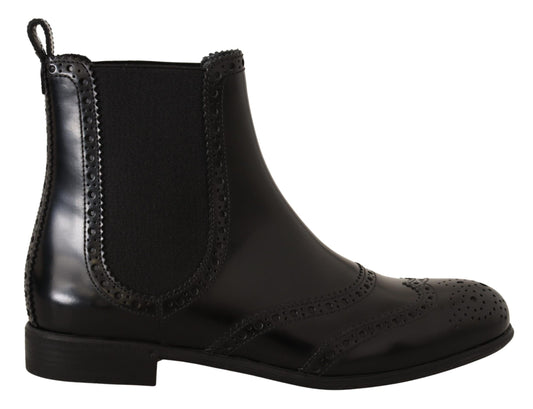 Dolce &amp; Gabbana Bottines plates en cuir noir